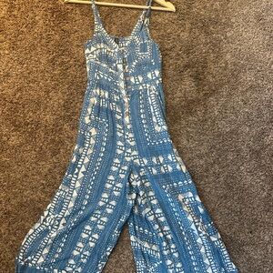 Tracy Reese Blue and White Tie-Dye Jumpsuit with Spaghetti Straps